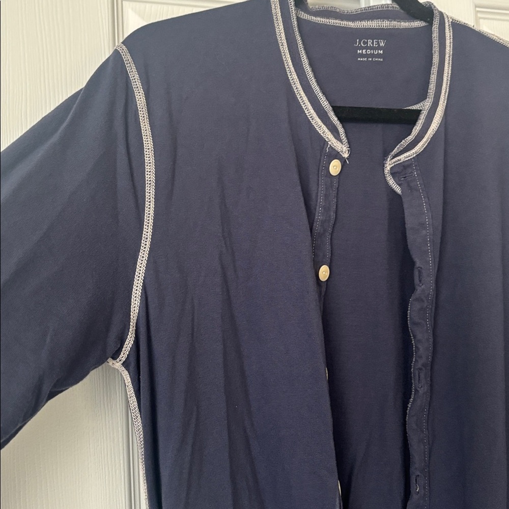 J Crew Union suit mens M Blue Pajamas rear flap Henley Nostalgic 100% Cotton - Picture 4 of 11